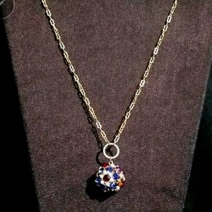 Vintage Gold Toned Long Necklace with Stunning Multicolored Ball Pendant